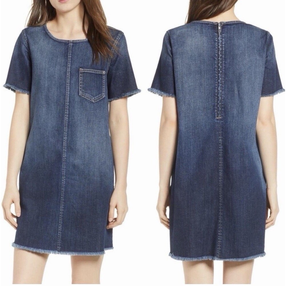 Current Elliot Denim Mini Dress Fray Hem Short Sleeve Size 1/Small NWOT